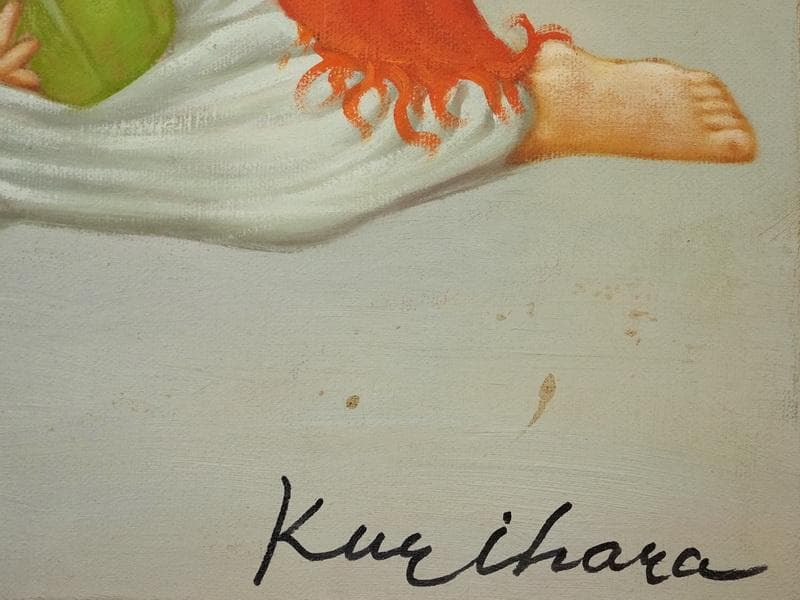 【新春売り】人物画　油絵　栗原喜依子　白い月　F8　額付き　手描き　肉筆