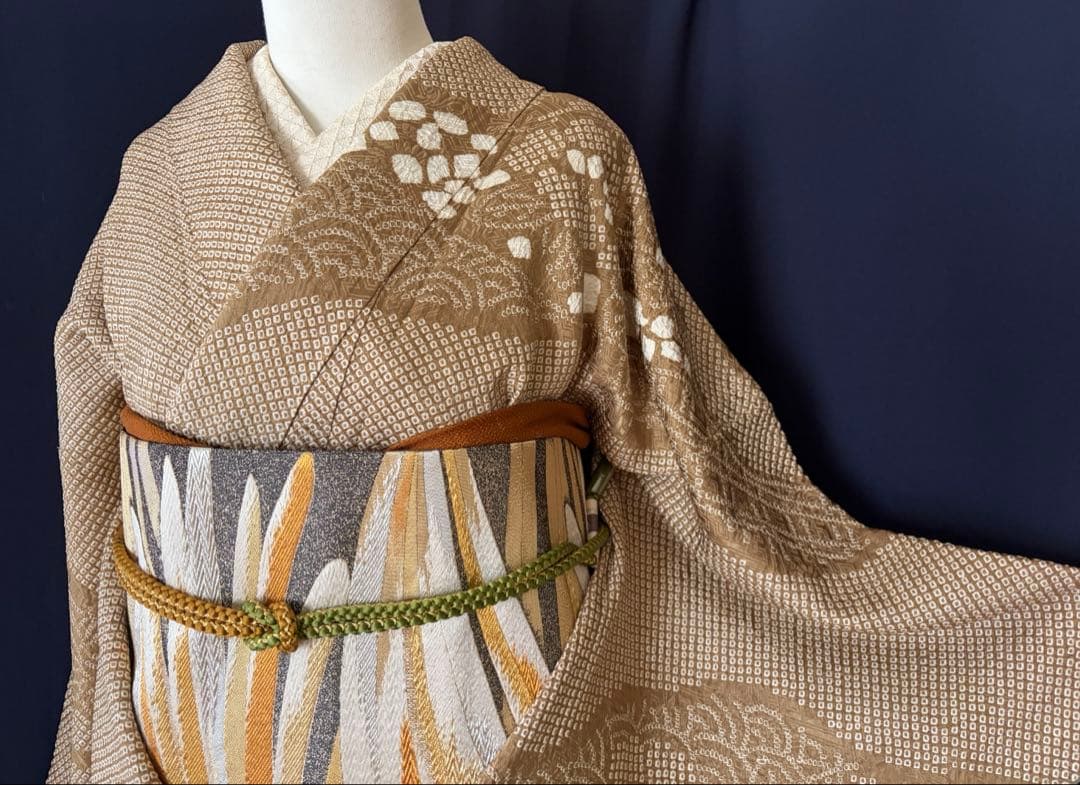 【総絞訪問着】本疋田絞り極上品　道長手絞り手染め　LLサイズ