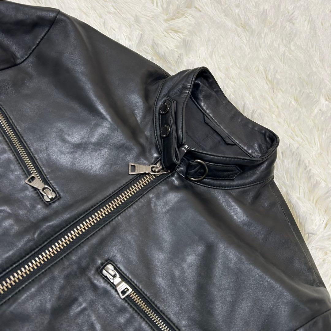 【美品/L】バーバリーブラックレーベル ライダース レザージャケット ノバ 黒