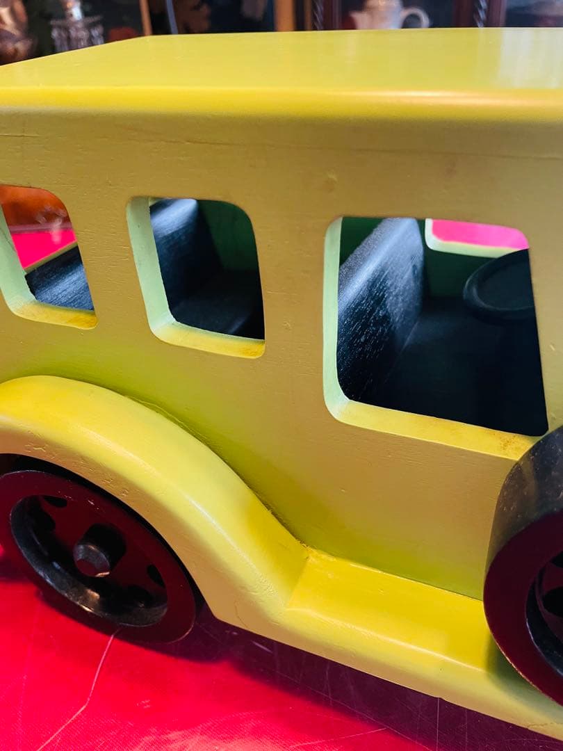 【美品】木製　クラシックカー風　おもちゃ　グリーン　アンティーク