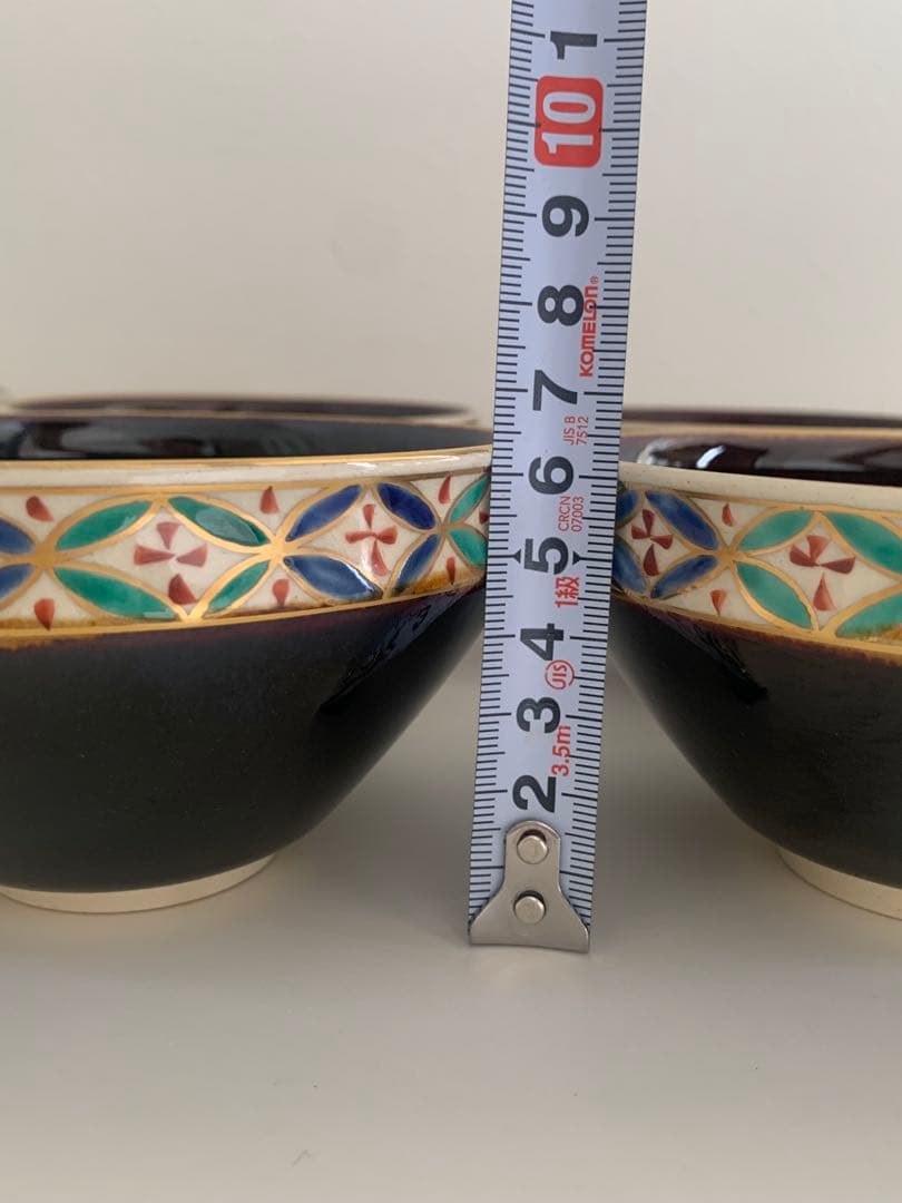 茶道具　城岳　天目釉七宝文数茶碗　10客