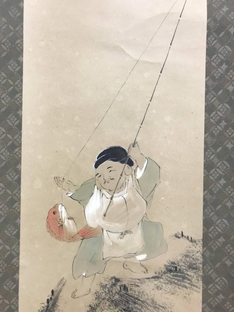 【真作】雲仙/恵比寿図/恵比須図/エビス図/人物図/掛軸/名家伝来/AD-356