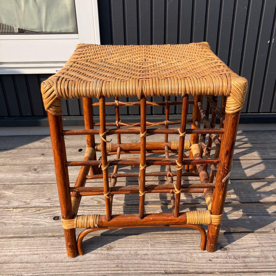 昭和レトロ 四角スツール ラタンスツール 格子型 腰掛け 古家具 ビンテージ