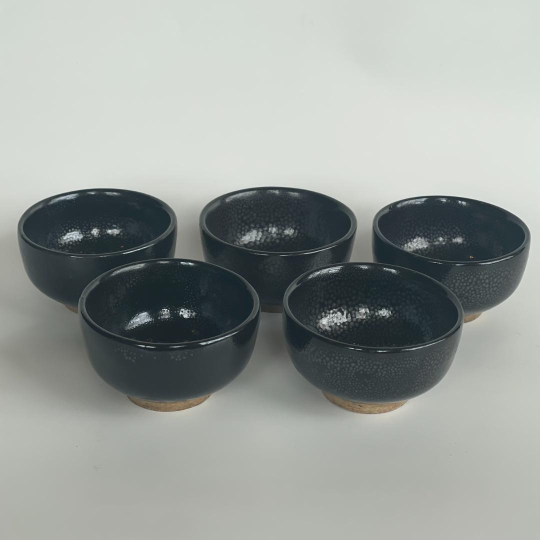 中国博山 油滴天目 雨滴 山東 酒盃 杯 ぐい呑 湯のみ 湯呑 茶道具 ５客揃