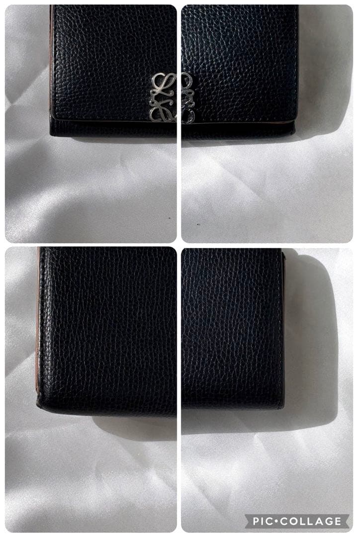 ロエベ 三つ折り財布 トライフォールド アナグラム ブラック レザー