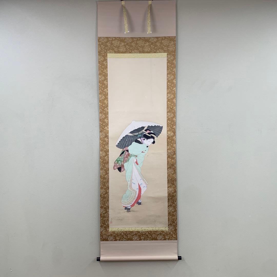 美品 掛け軸 上村松園筆「初音」浮世絵美人 リトグラフ 限定品