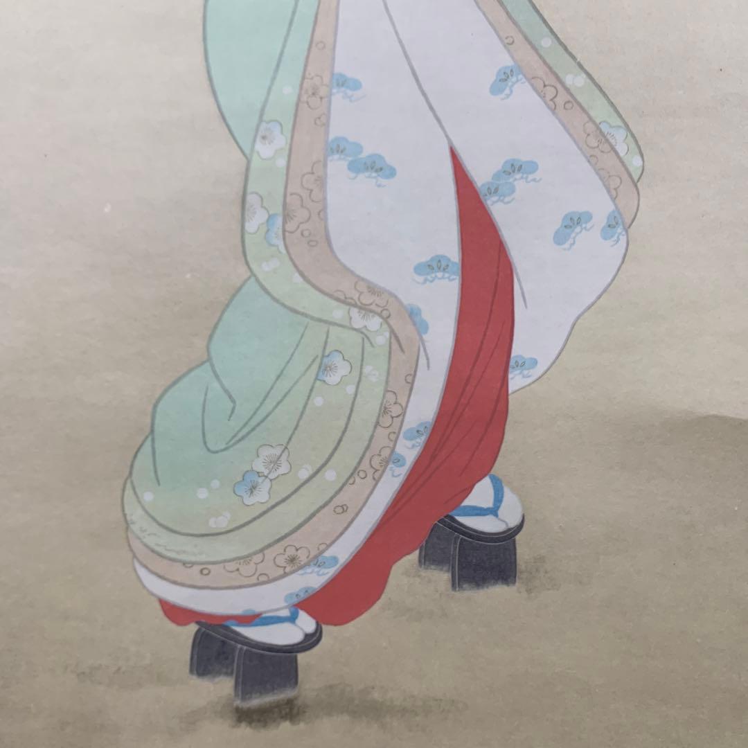 美品 掛け軸 上村松園筆「初音」浮世絵美人 リトグラフ 限定品