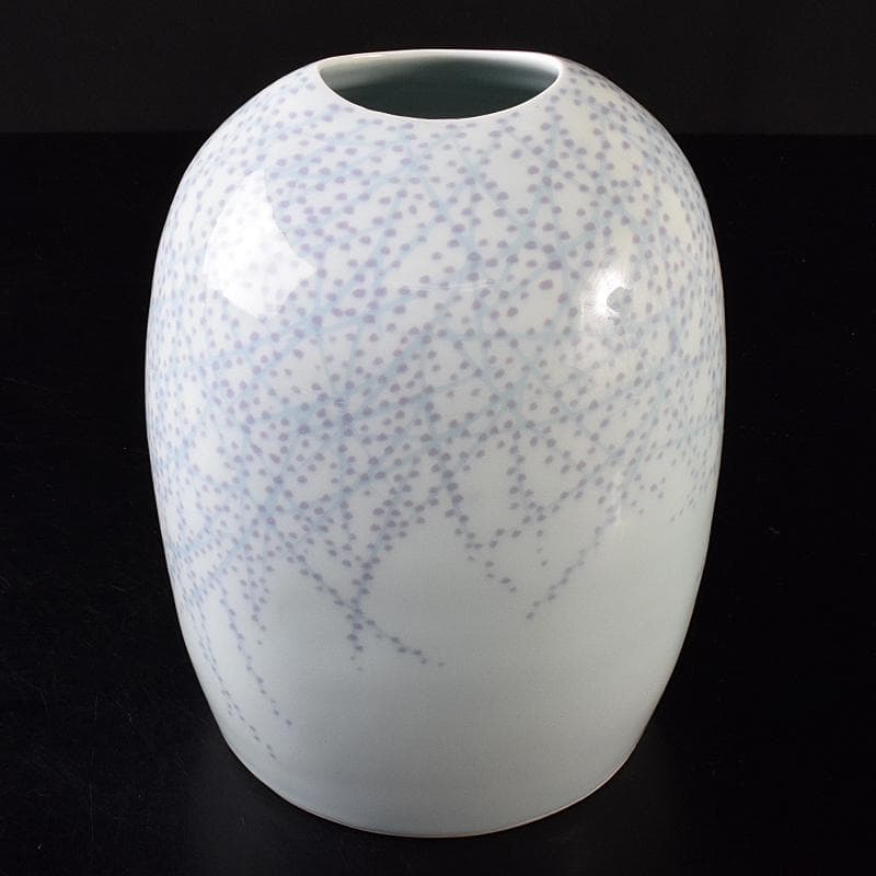 益子焼　室町勝廣作　彩象嵌　野鳥文　扁壷　共箱　M　R7930B