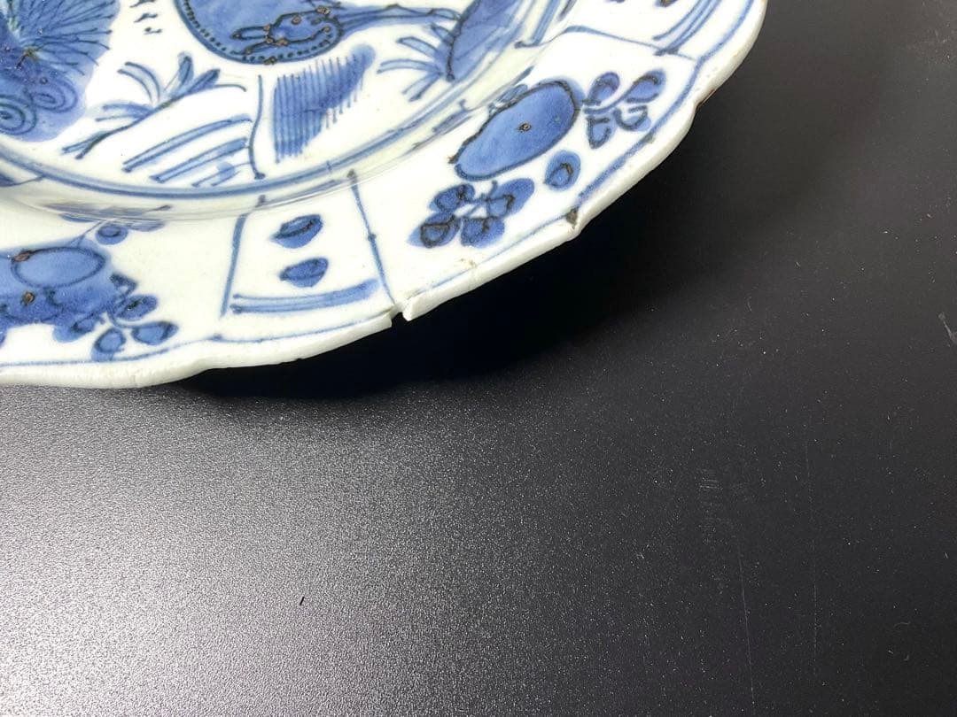 古染付　芙蓉手樹下鹿図　陶磁器　皿　茶器　骨董品　古玩　mー91