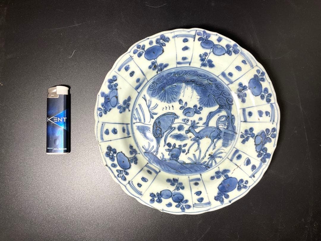 古染付　芙蓉手樹下鹿図　陶磁器　皿　茶器　骨董品　古玩　mー91