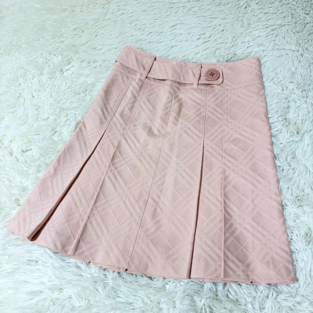 バーバリーブルーレーベル ノバチェック ベルト ボタン プリーツスカート ピンク