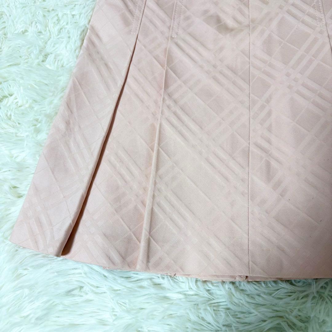 バーバリーブルーレーベル ノバチェック ベルト ボタン プリーツスカート ピンク