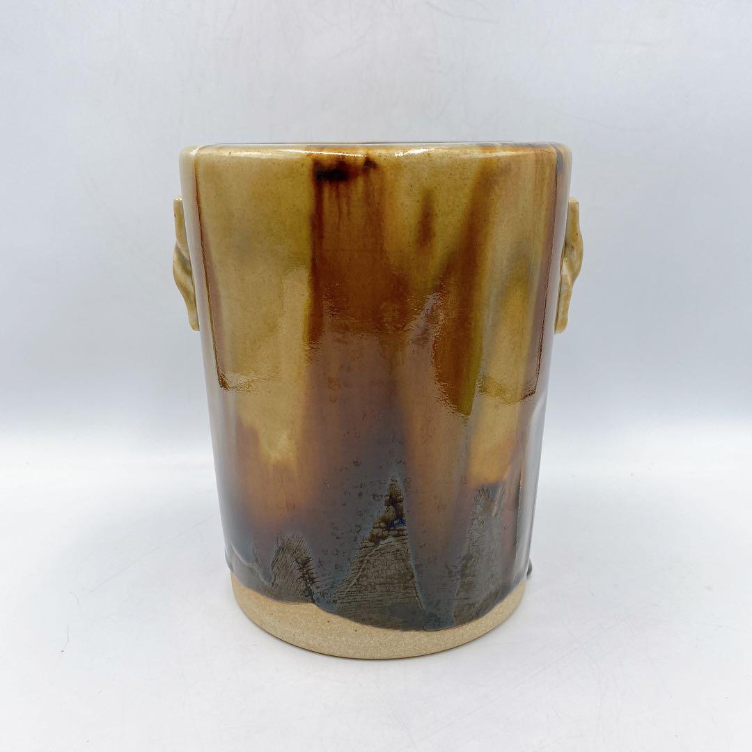 膳所焼 水指 耳付ヘラ目 水指 陽炎園造 茶道具 お茶