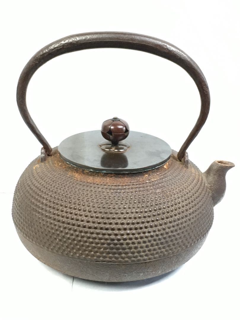 S167平丸霰地紋 鉄瓶 釜師 佐藤浄清造 共箱 茶道具