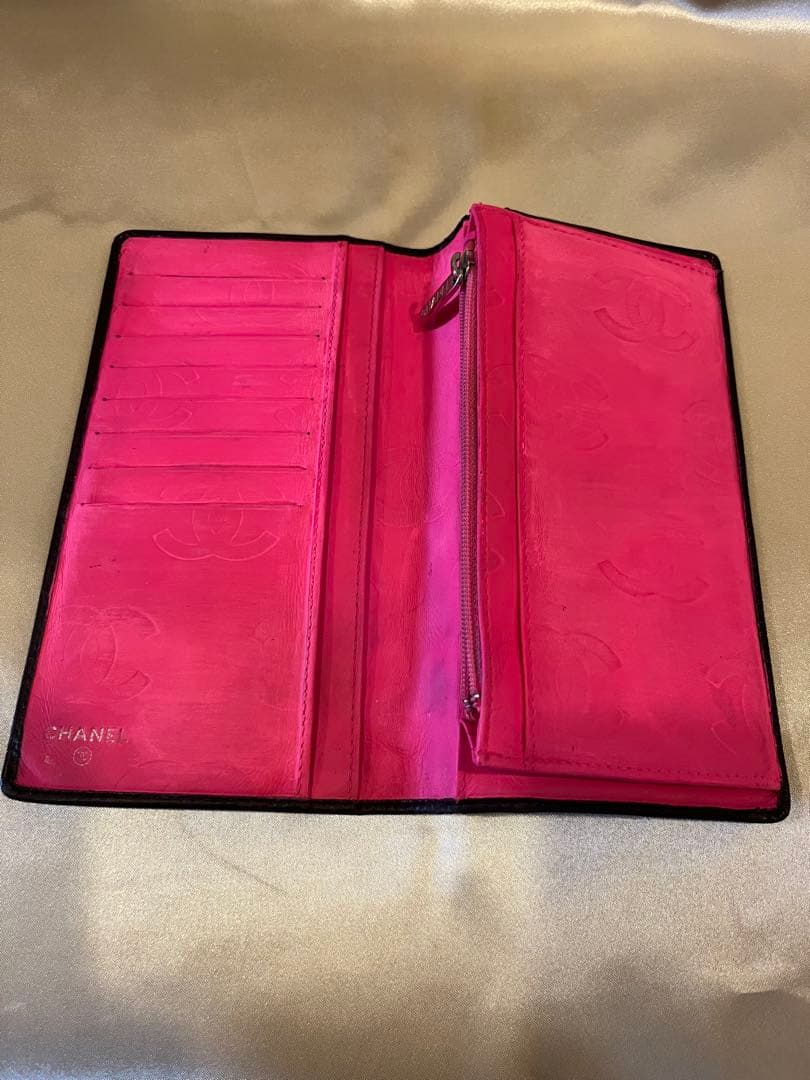 シャネル CHANEL カンボンライン 長財布 ブラックピンク 正規品リペア済み