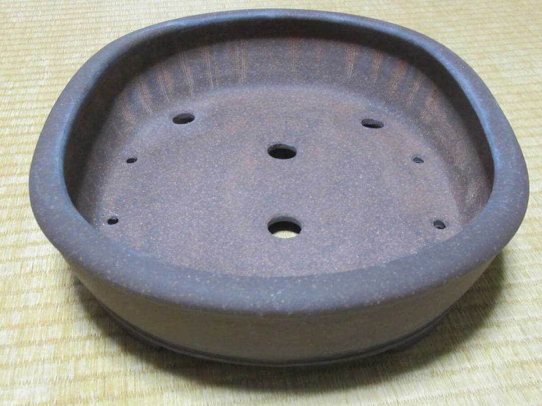 未使用’75年◆備前焼窯元『陶峰造』(木村陶峰) 楕円 中浅 切足 内縁 盆栽鉢