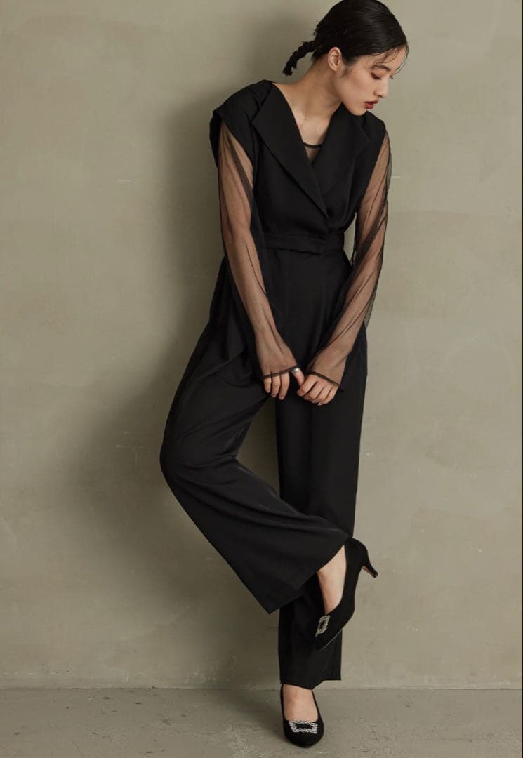 ♡niana スタンドアウトカラーオールインパンツ　ブラック　Sサイズ