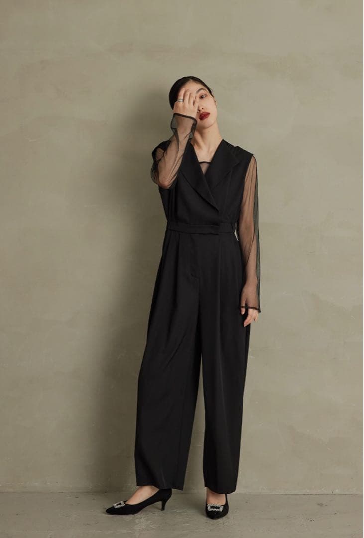 ♡niana スタンドアウトカラーオールインパンツ　ブラック　Sサイズ