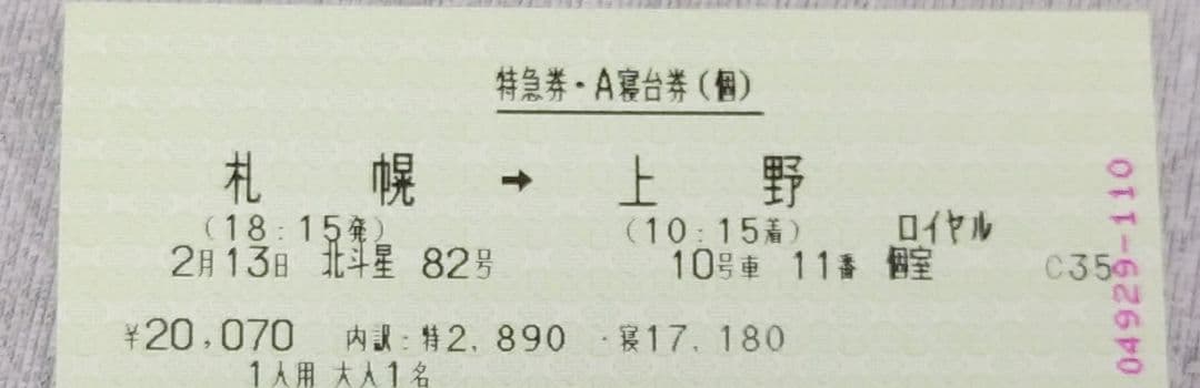 臨時寝台特急北斗星82号　旧券