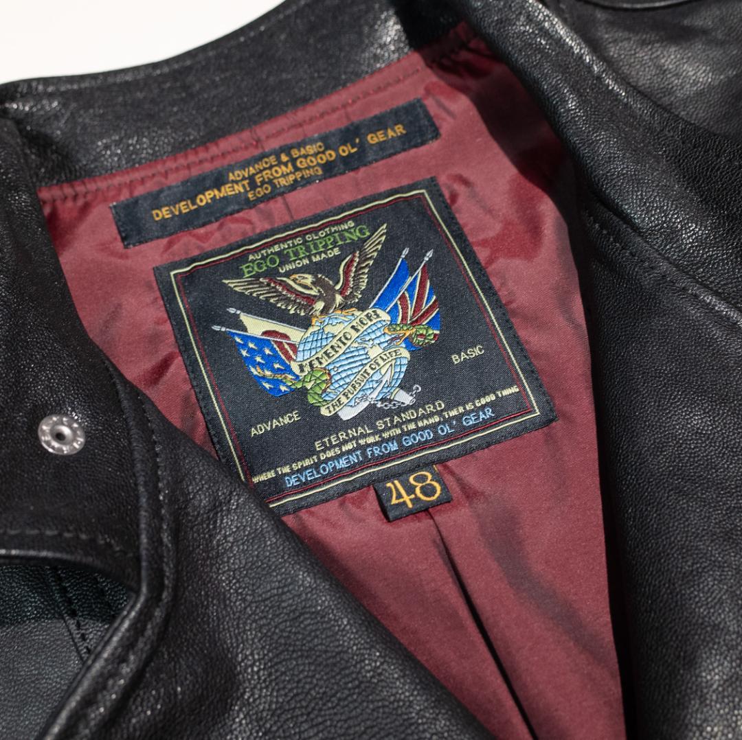 EGO TRIPPING ゴートレザー ライダースジャケット 48 黒 革ジャン