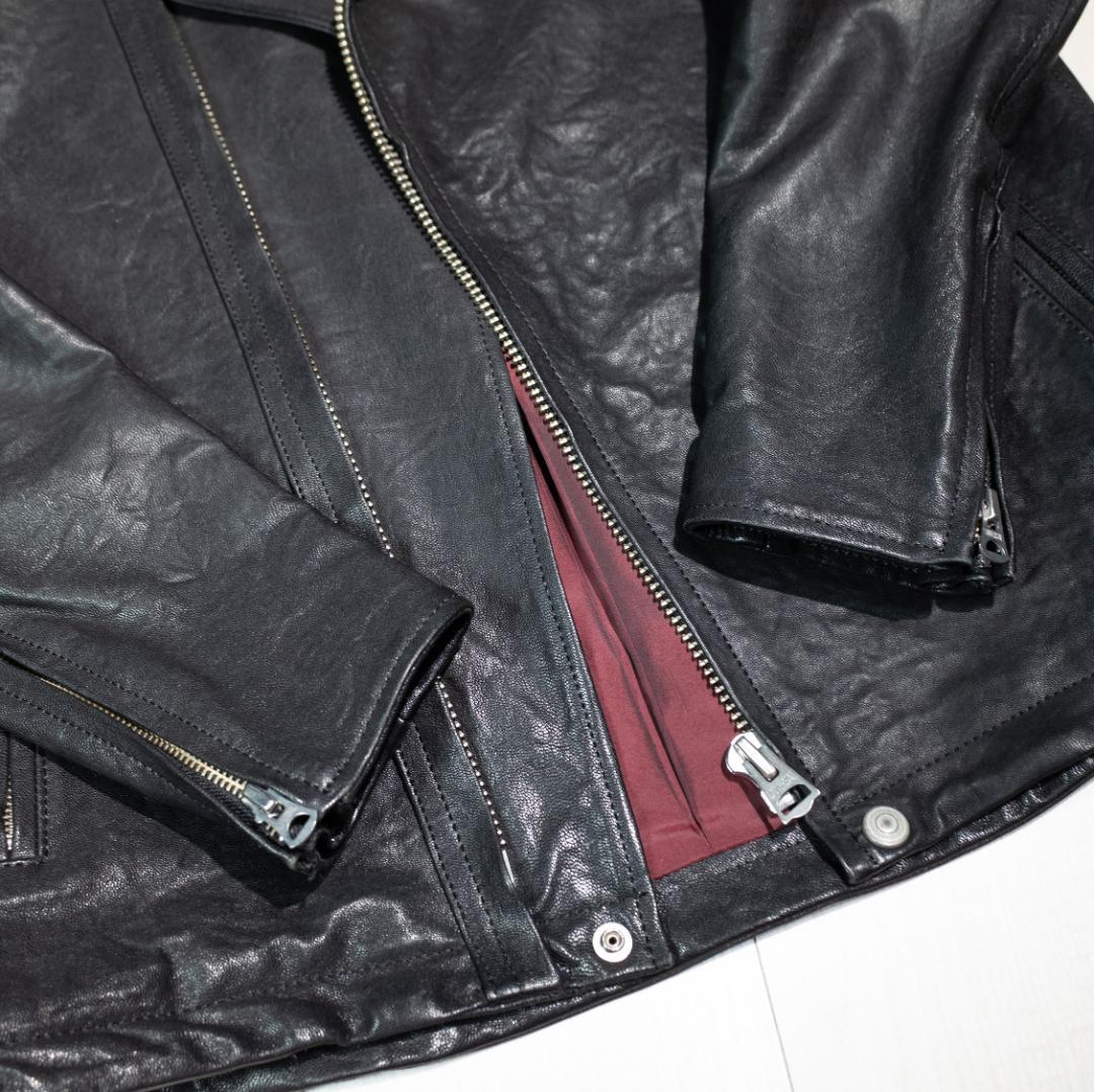 EGO TRIPPING ゴートレザー ライダースジャケット 48 黒 革ジャン
