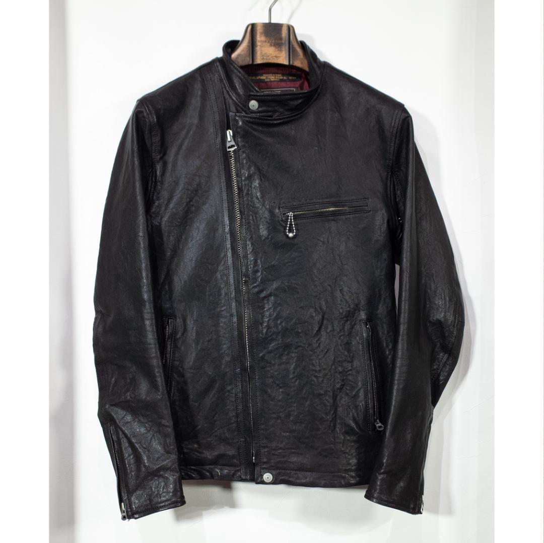 EGO TRIPPING ゴートレザー ライダースジャケット 48 黒 革ジャン