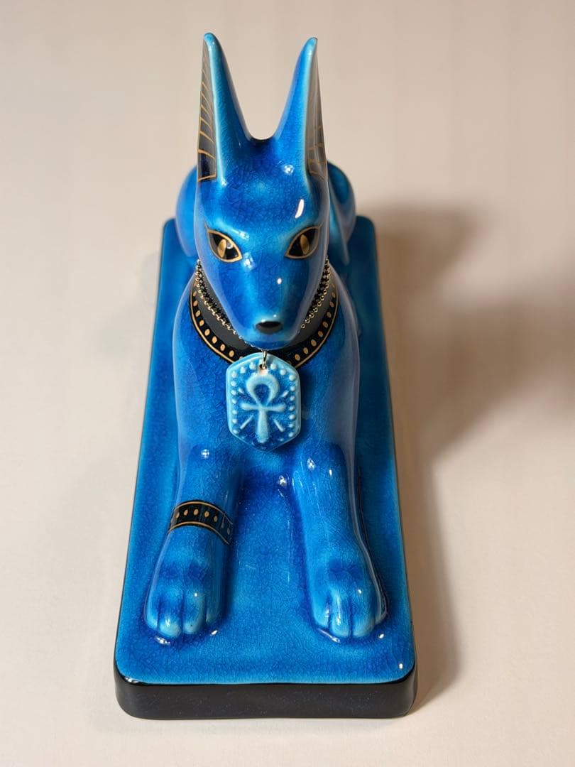 #美濃焼 幸兵衛窯 エジプト神 九栄神　アヌビス　犬 青釉金彩　S-1