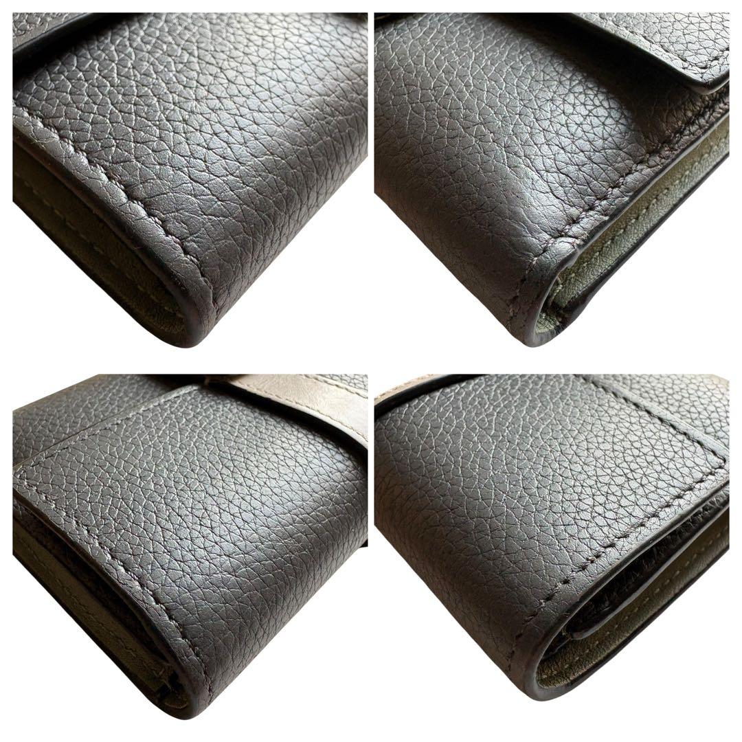 美品　ロエベ　バーティカルウォレット　スモール　三つ折り　レザー　ダークグレー