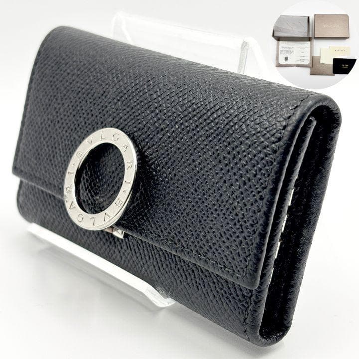 付属品完備✨️ブルガリ ロゴクリップ 6連レザーキーケース 黒 シルバー金具