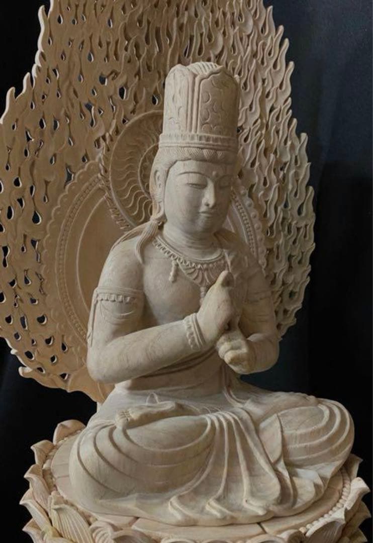 高62cm 井波彫刻 一刀彫り　仏教工芸品　香樟材　木彫仏教　大日如来座像