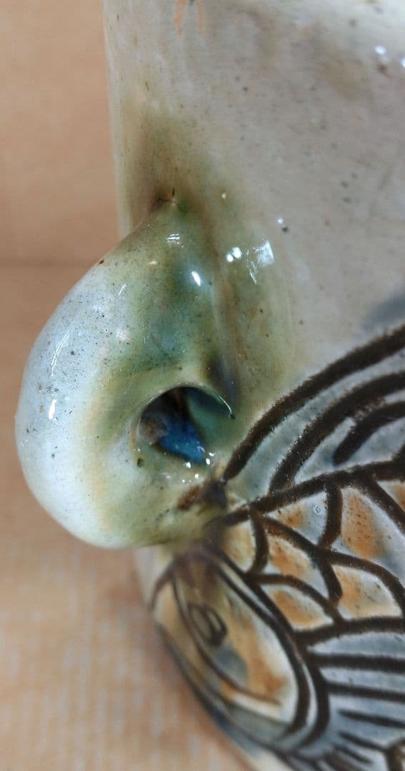 【本物保証】金城次郎 魚紋抱瓶 共箱(本人書付）栞 ヤナゲンプライス票 人間国宝