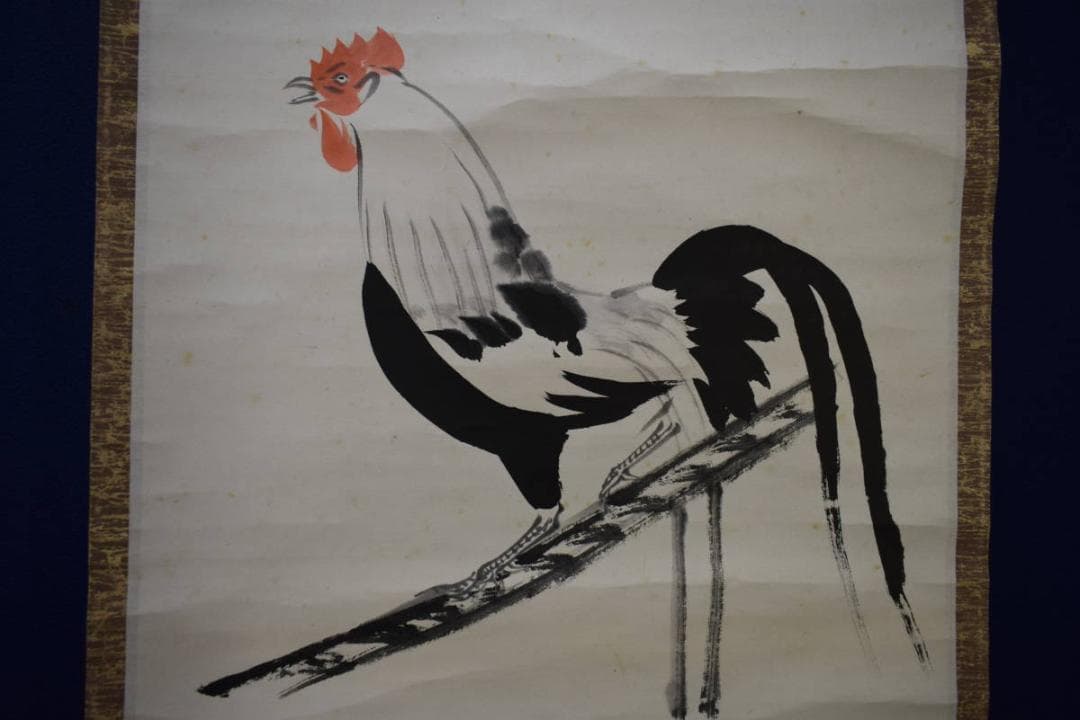 真作/東福寺/12代管長/晦宗/林恵鏡/鶏画賛/杉共箱付/布袋屋掛軸HJ-873