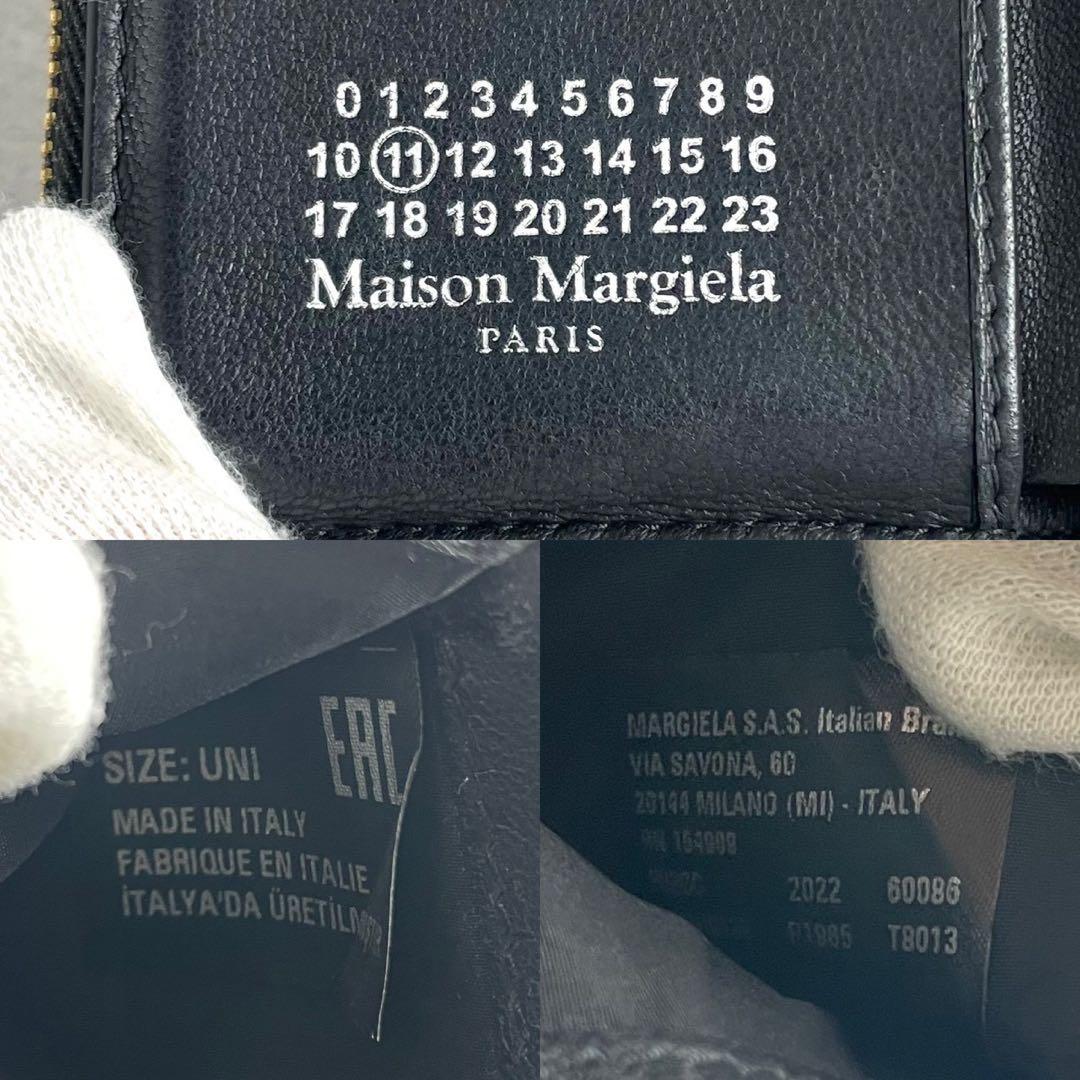 【大人気】マルジェラ 三つ折り財布 エンベロープ プリント カーフスキン 黒