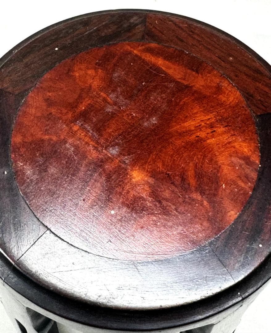 瘤杢 葡萄杢 唐木 透かし彫り小高卓台 玉杢 花梨 花台 華道 WWWT008