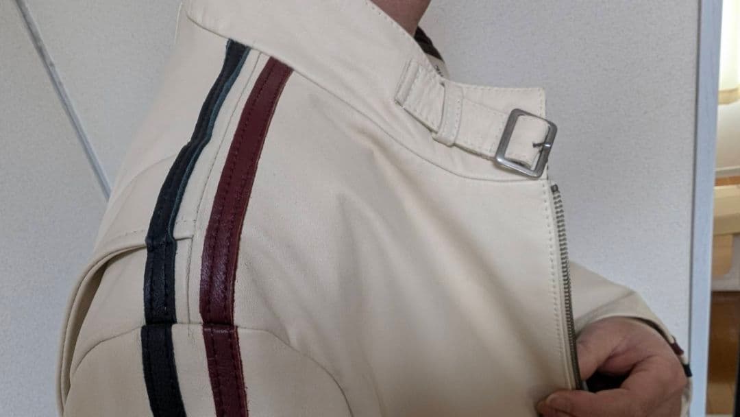 アイボリー ストライプ シングルライダースジャケット