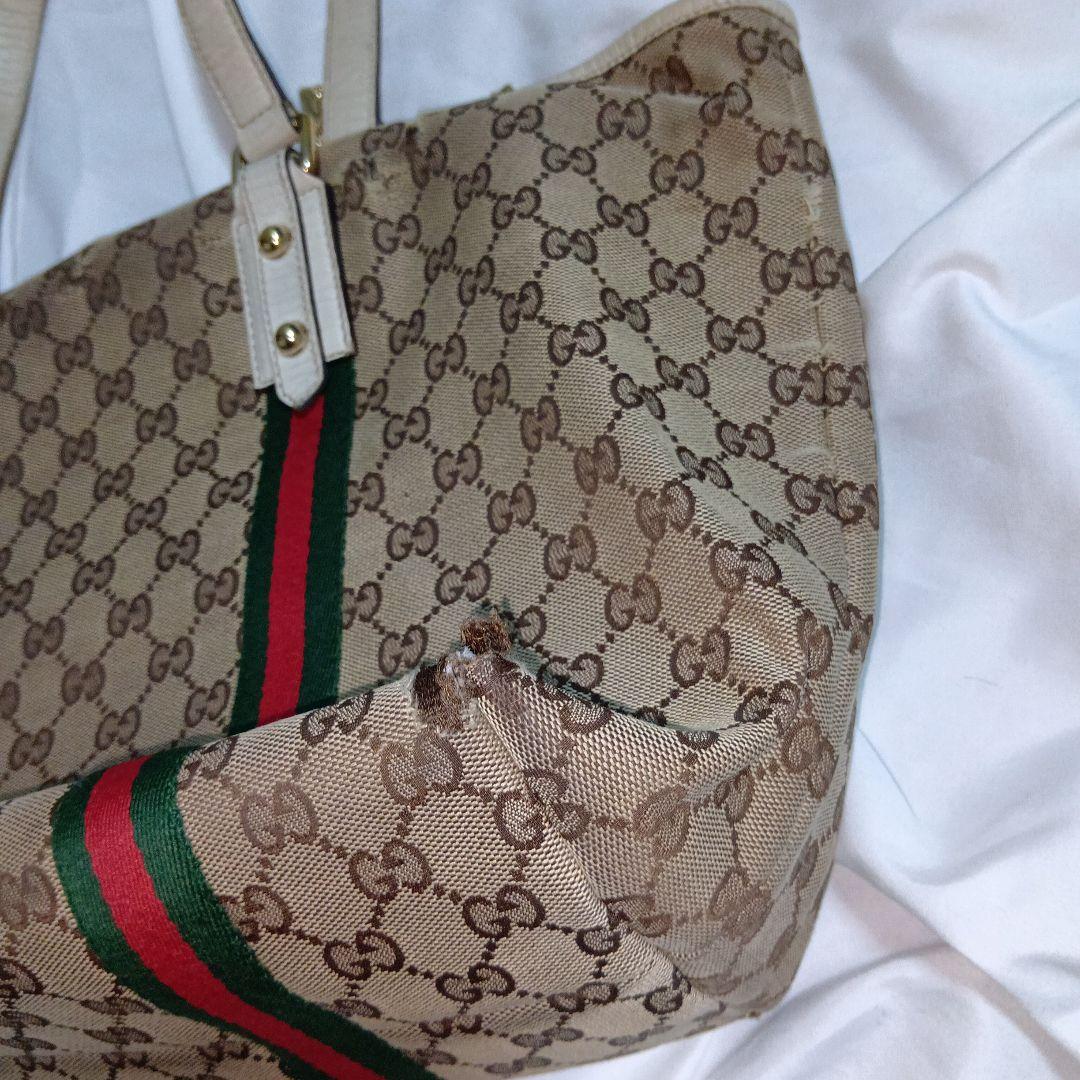 GUCCI　グッチ　シェリー　gg　キャンバス　レザー　トートバッグ