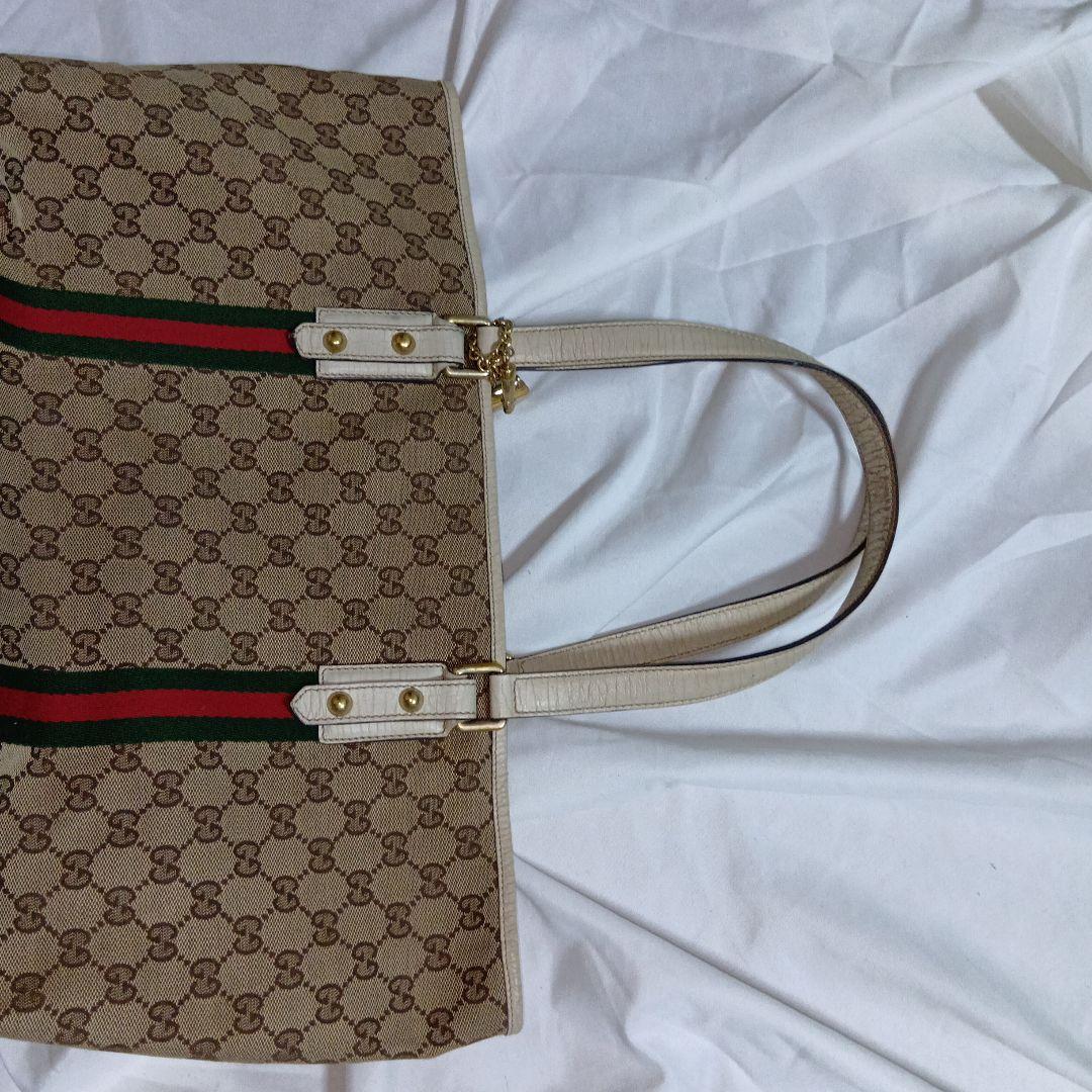 GUCCI　グッチ　シェリー　gg　キャンバス　レザー　トートバッグ