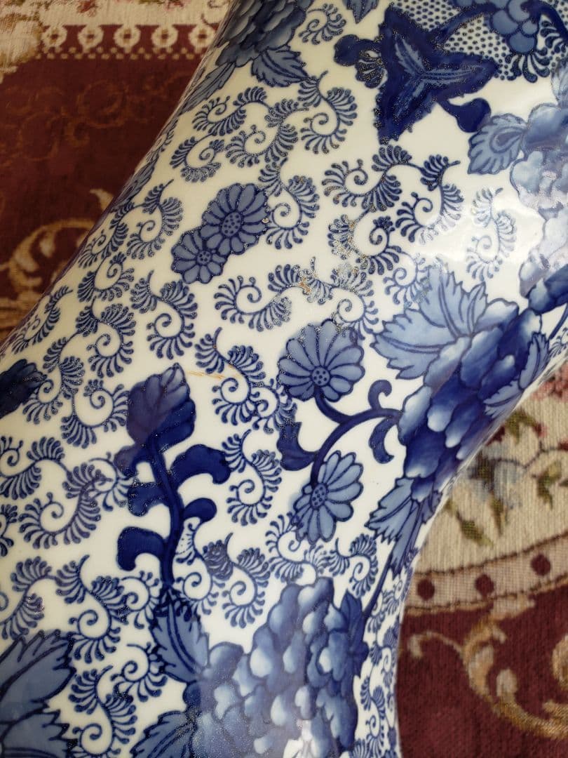 染付 アンティーク 陶器 骨董 浪漫 ガーデニング 花器 フラワーベース 傘立て