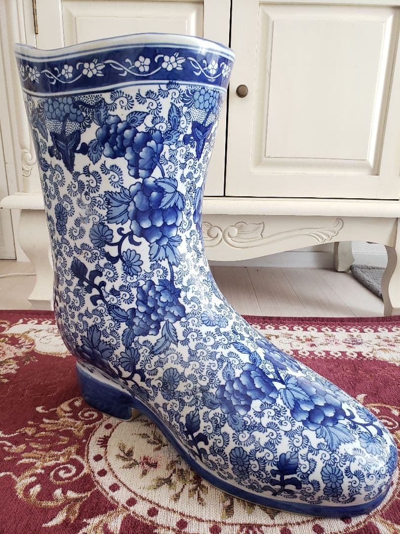 染付 アンティーク 陶器 骨董 浪漫 ガーデニング 花器 フラワーベース 傘立て