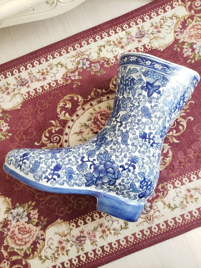 染付 アンティーク 陶器 骨董 浪漫 ガーデニング 花器 フラワーベース 傘立て