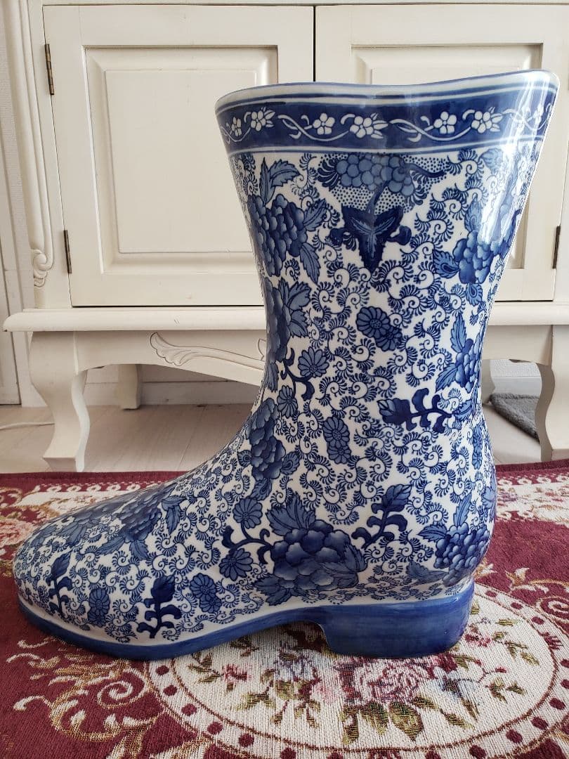 染付 アンティーク 陶器 骨董 浪漫 ガーデニング 花器 フラワーベース 傘立て