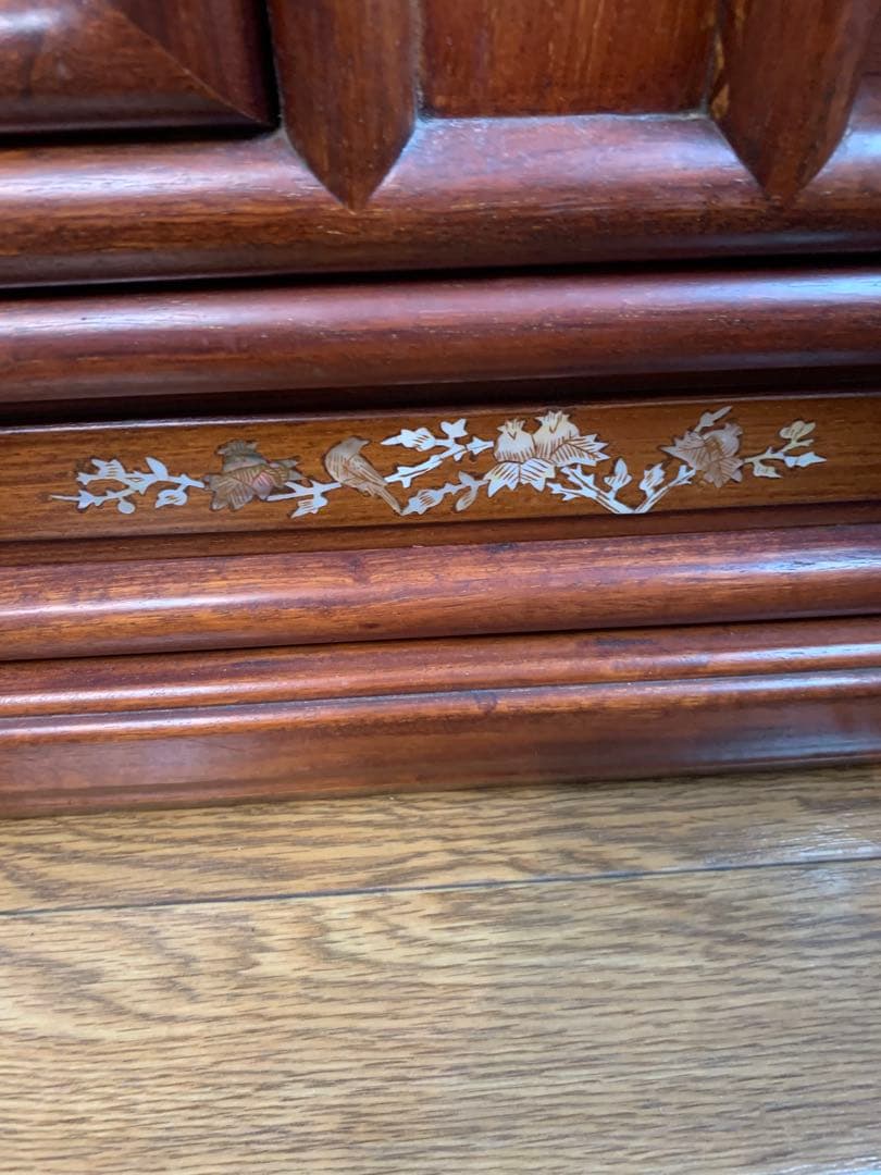 螺鈿細工 茶箪笥 昭和レトロ シェルフ 茶棚 貝 手作り 古道具