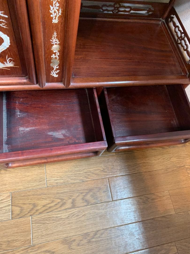 螺鈿細工 茶箪笥 昭和レトロ シェルフ 茶棚 貝 手作り 古道具