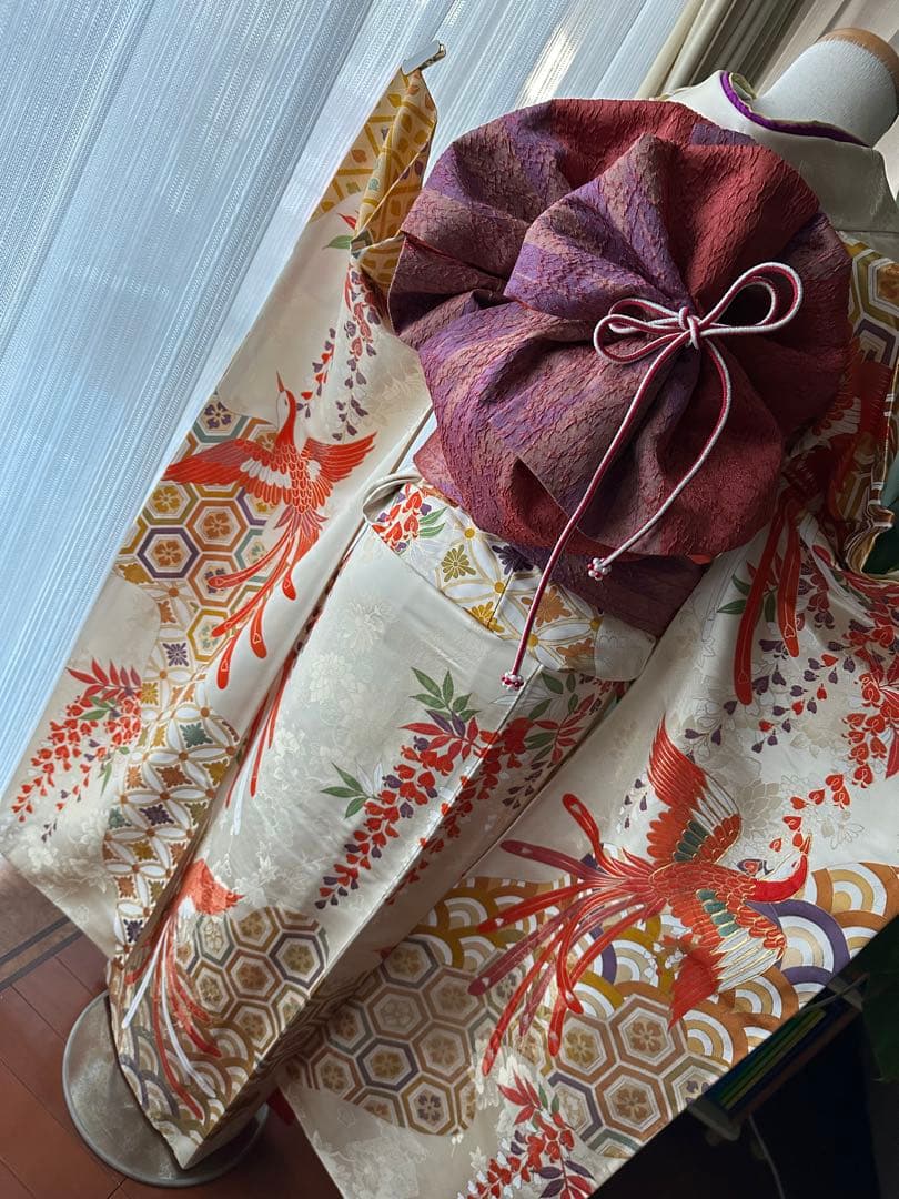 excite 振袖&袴フルセット クリームホワイト アイボリー 鳳凰 金駒