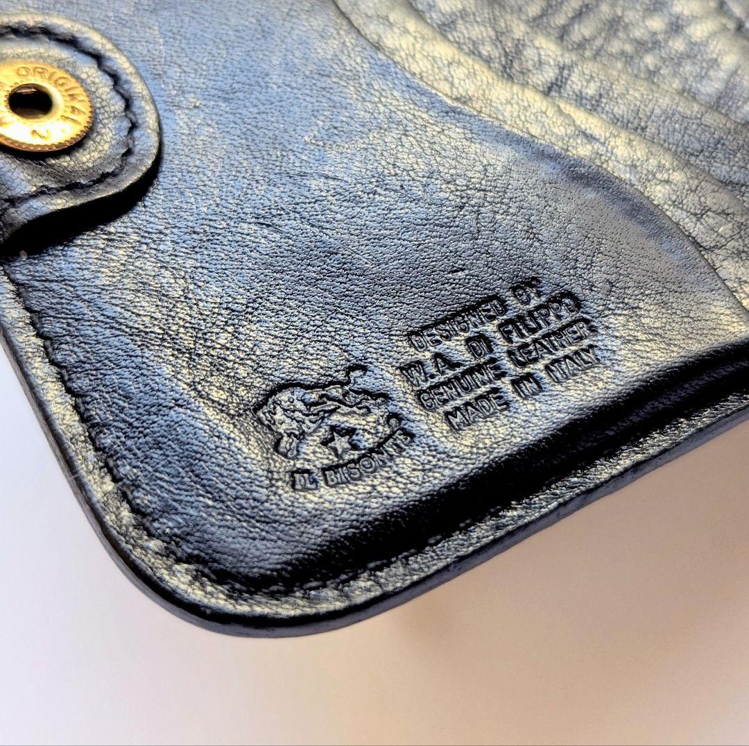 イルビゾンテ スクエアラウンドジップウォレット ブラック シボ加工 男女兼用