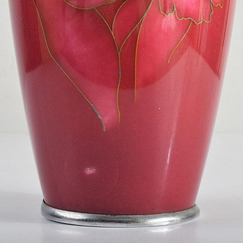 七宝焼　田村七宝工芸　カトレア文　花瓶　共箱　V　R9421