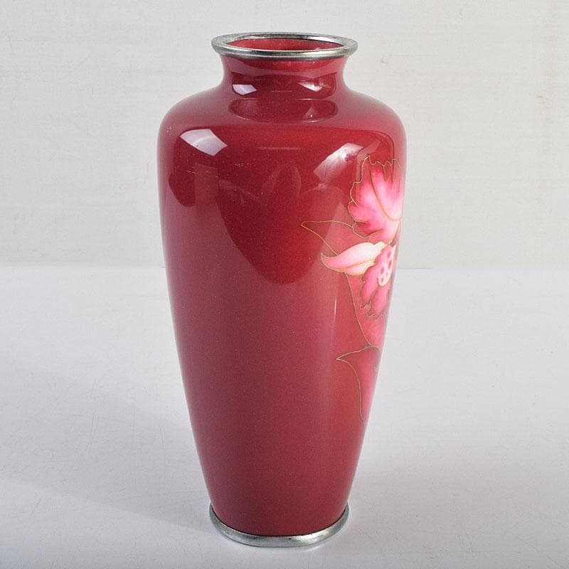 七宝焼　田村七宝工芸　カトレア文　花瓶　共箱　V　R9421