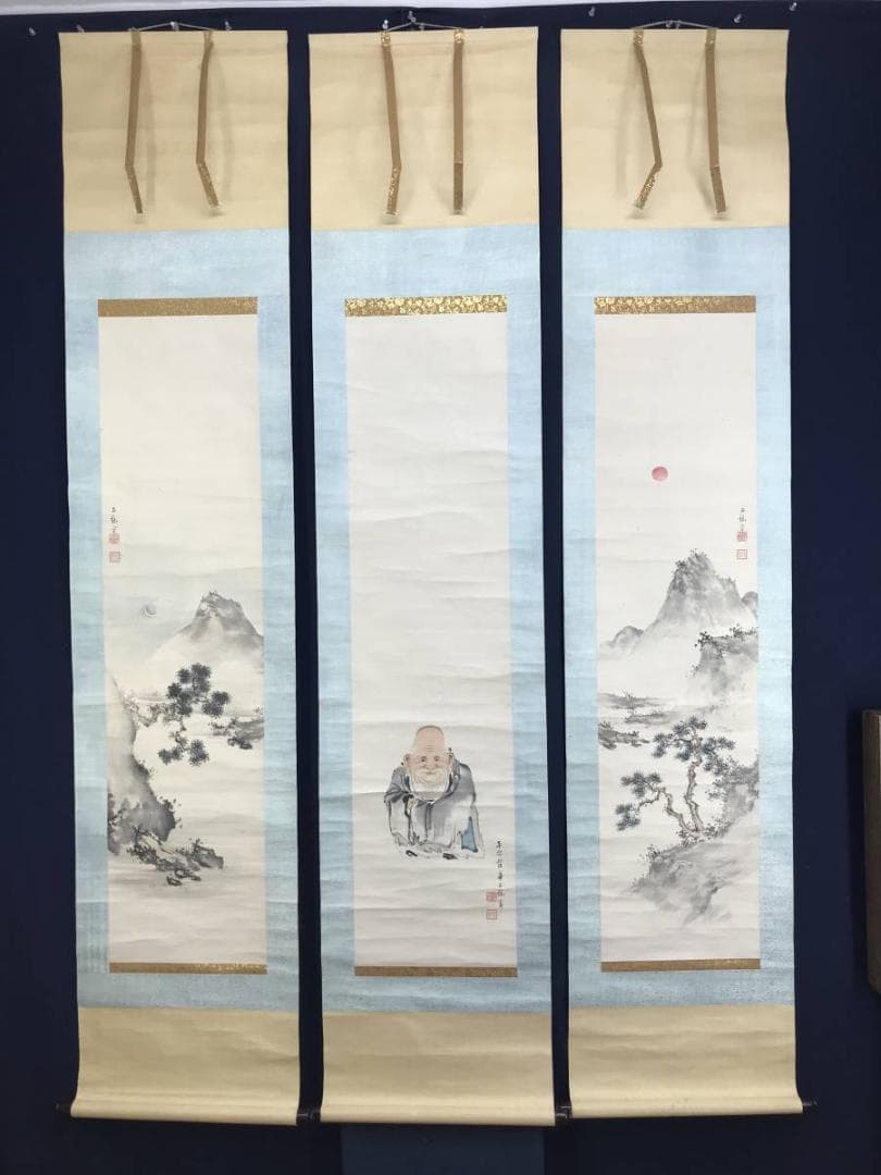 真作/百々廣年/百錬祇翁禅師/山水/三幅対/江戸後期/掛軸/名家伝来AE-289