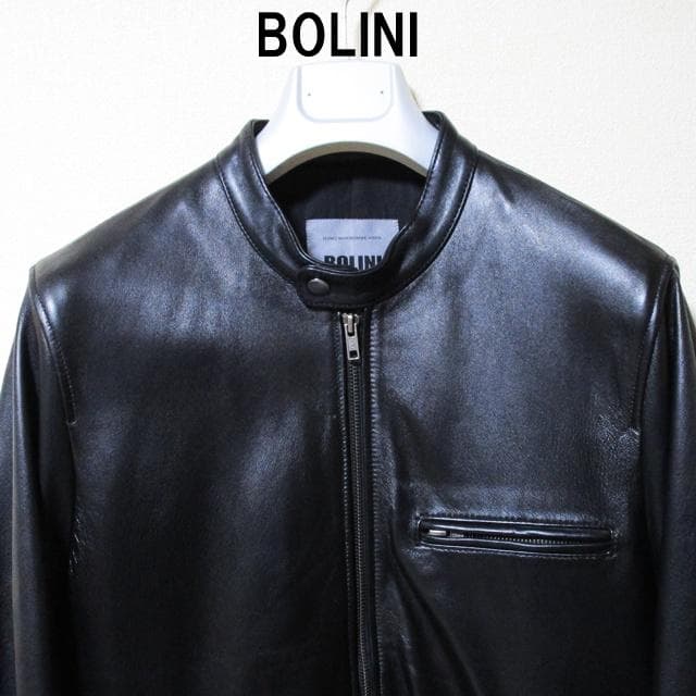 シンゲン　BORINI高級ラムレザーシングルライダースジャケット/黒/48