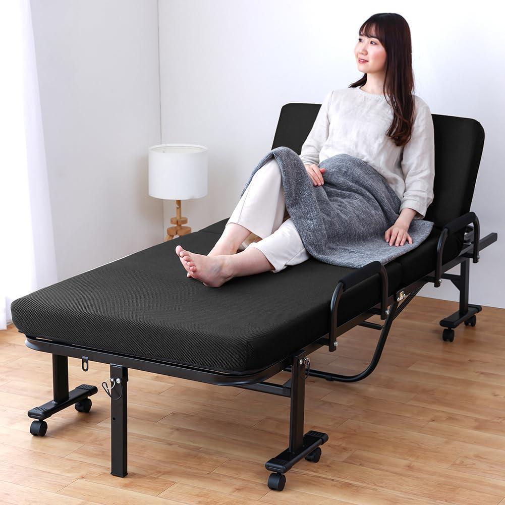 アイリス 折りたたみベッド シングル ハイタイプ OTBSS-KRH ブラック